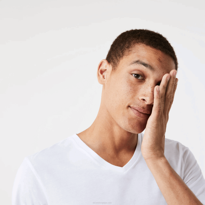 blanc 001 V6HV1345 Hommes Lacoste Lot de 3 t-shirts unis