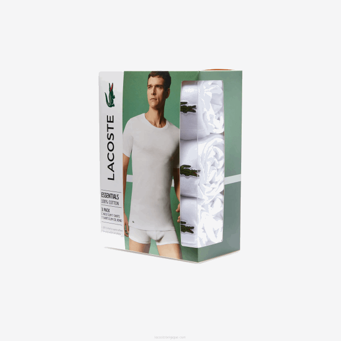 blanc 001 V6HV1350 Hommes Lacoste lot de 3 t-shirts en coton à col rond