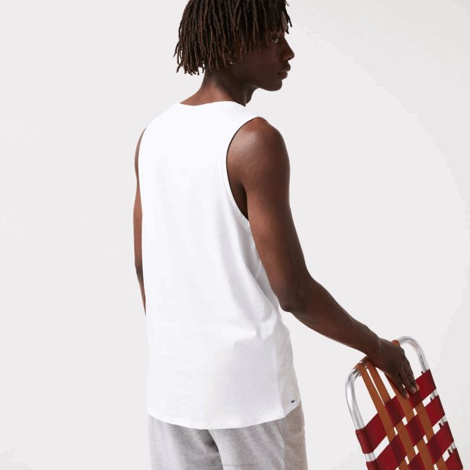 blanc 001 V6HV1360 Hommes Lacoste lot de 3 débardeurs en coton