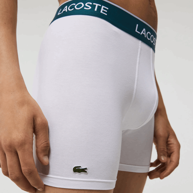 blanc 001 V6HV1405 Hommes Lacoste Lot de 3 boxers longs en coton stretch