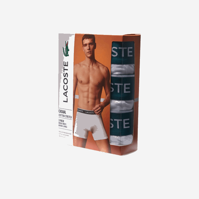 blanc 001 V6HV1405 Hommes Lacoste Lot de 3 boxers longs en coton stretch