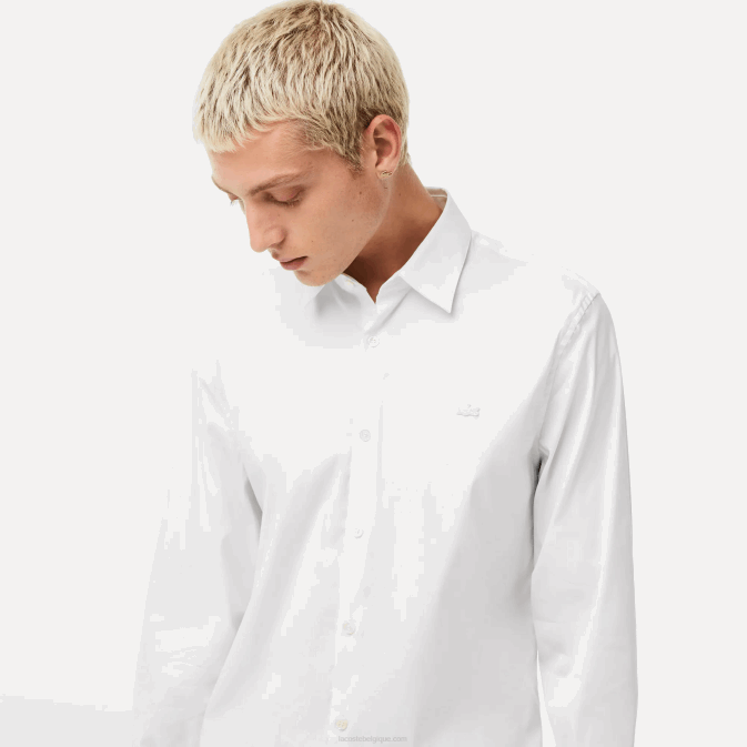 blanc 001 V6HV1438 Hommes Lacoste chemise slim en popeline de coton col français