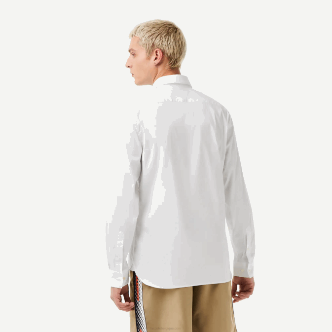 blanc 001 V6HV1438 Hommes Lacoste chemise slim en popeline de coton col français