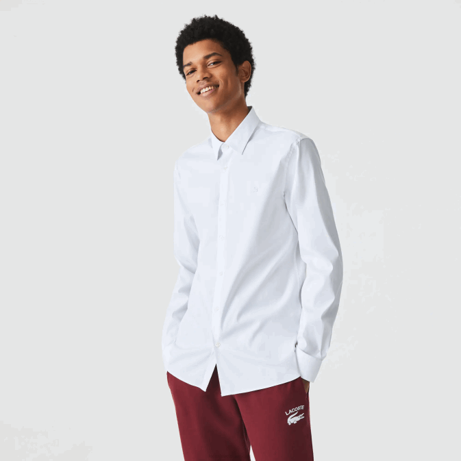 blanc 001 V6HV1438 Hommes Lacoste chemise slim en popeline de coton col français
