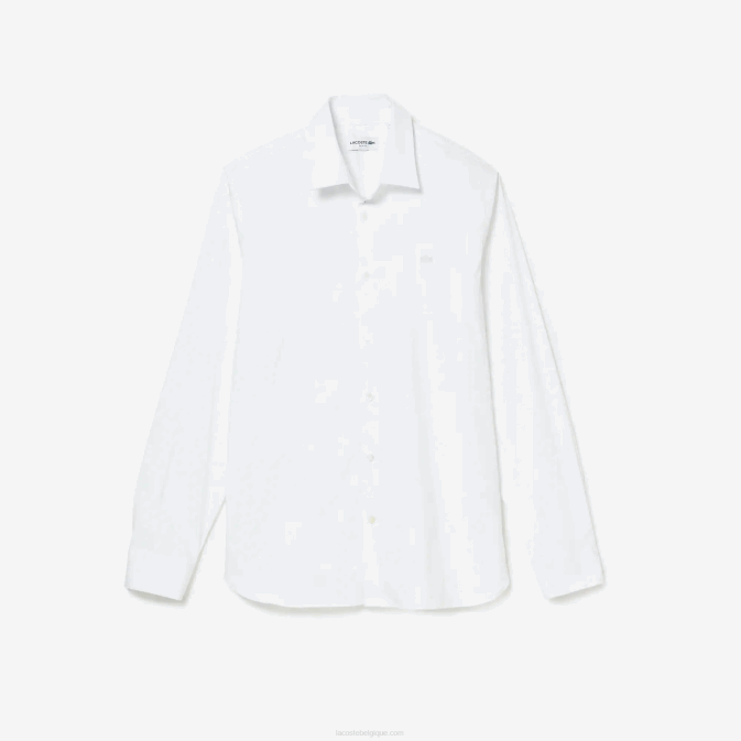 blanc 001 V6HV1438 Hommes Lacoste chemise slim en popeline de coton col français
