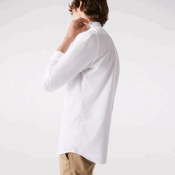 blanc 001 V6HV1488 Hommes Lacoste chemise slim fit en popeline de coton stretch