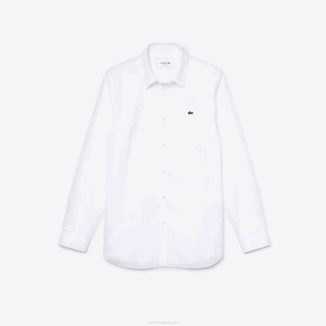 blanc 001 V6HV1488 Hommes Lacoste chemise slim fit en popeline de coton stretch