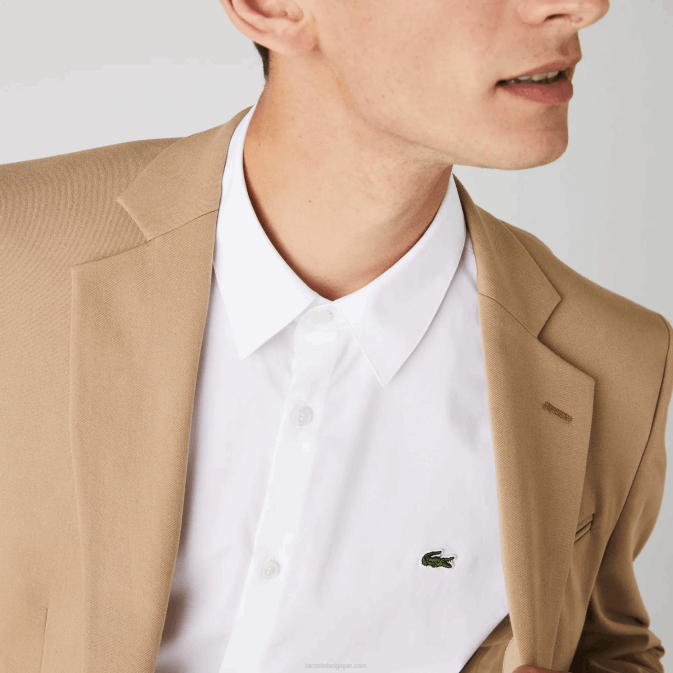 blanc 001 V6HV1488 Hommes Lacoste chemise slim fit en popeline de coton stretch