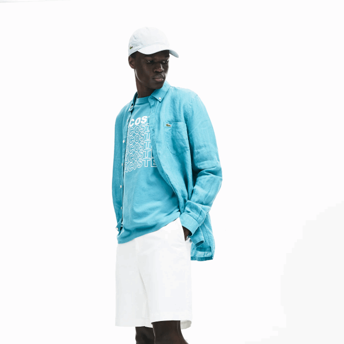 blanc 001 V6HV1618 Hommes Lacoste bermuda regular fit en gabardine de coton