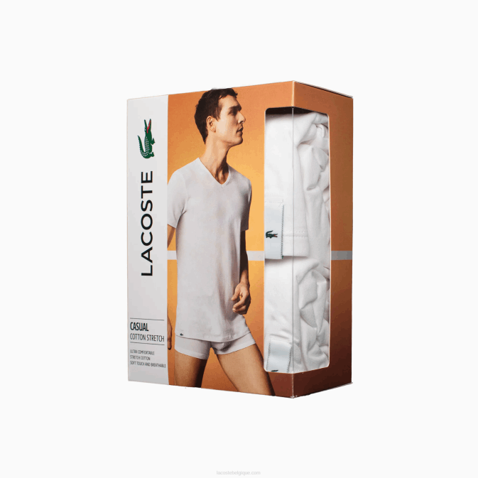 blanc 001 V6HV1623 Hommes Lacoste lot de 2 t-shirts lounge col v en coton