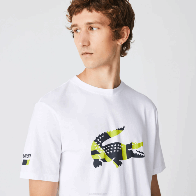blanc 001 V6HV1628 Hommes Lacoste t-shirt en jersey de coton à imprimé graphique