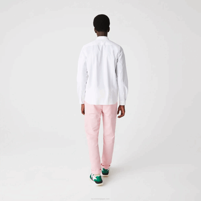 blanc 001 V6HV1648 Hommes Lacoste chemise coupe slim en popeline de coton stretch à patte dissimulée