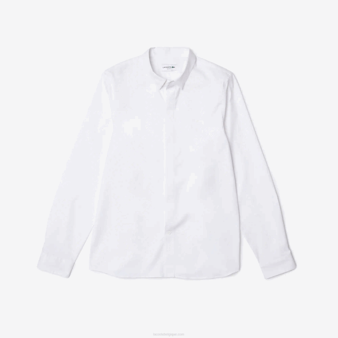 blanc 001 V6HV1648 Hommes Lacoste chemise coupe slim en popeline de coton stretch à patte dissimulée