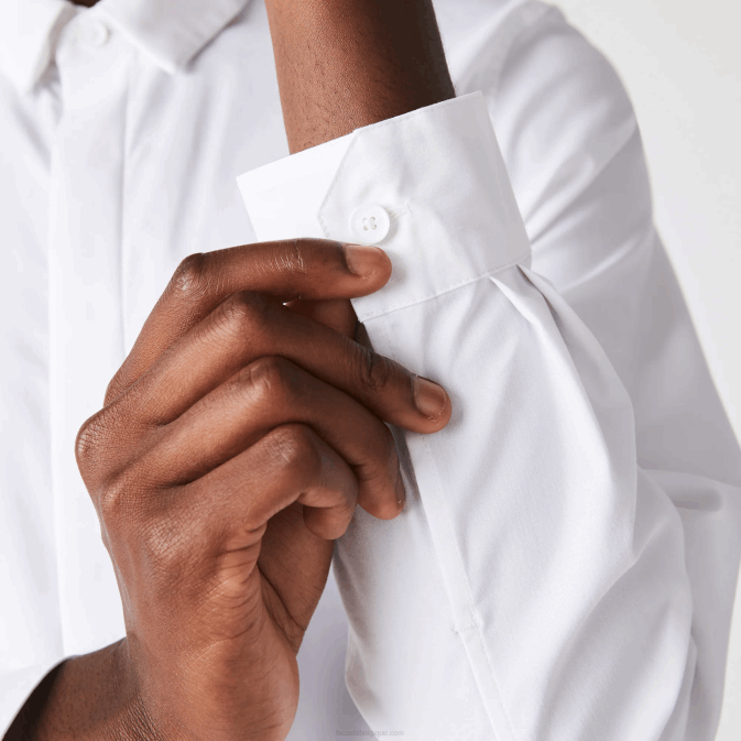 blanc 001 V6HV1648 Hommes Lacoste chemise coupe slim en popeline de coton stretch à patte dissimulée