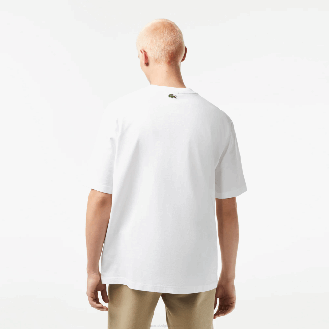 blanc 001 V6HV254 Hommes Lacoste t-shirt ample à col rond et imprimé crocodile