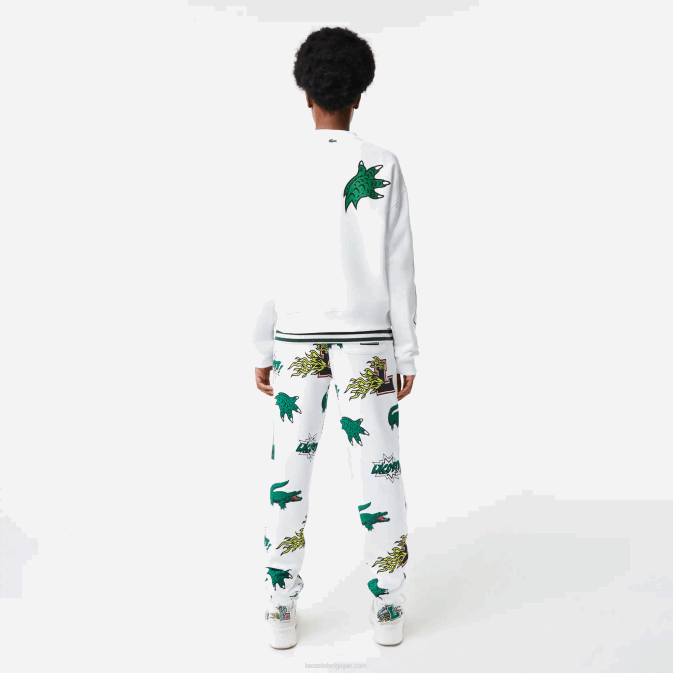 blanc 001 V6HV2578 femmes Lacoste imprimé surdimensionné et sweat-shirt de marque