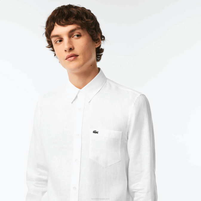 blanc 001 V6HV469 Hommes Lacoste chemise en lin