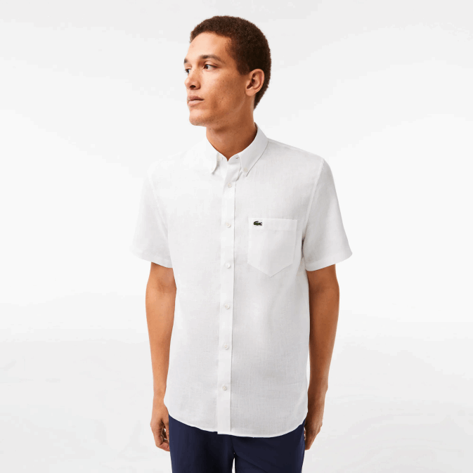 blanc 001 V6HV490 Hommes Lacoste chemise en lin à manches courtes