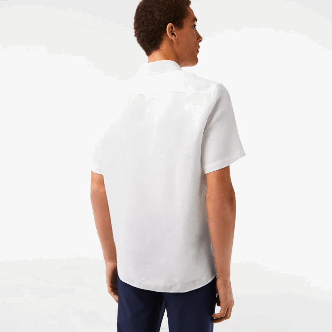blanc 001 V6HV490 Hommes Lacoste chemise en lin à manches courtes