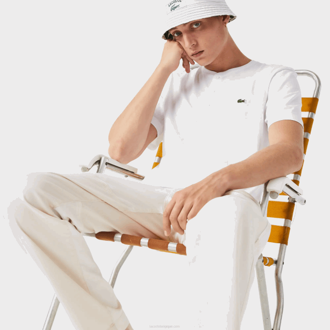 blanc 001 V6HV589 Hommes Lacoste t-shirt en jersey de coton pima à col tunisien