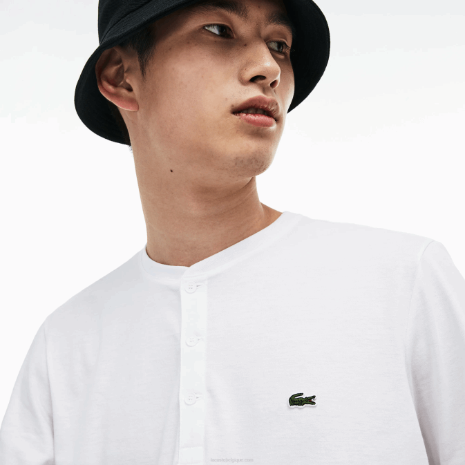 blanc 001 V6HV589 Hommes Lacoste t-shirt en jersey de coton pima à col tunisien