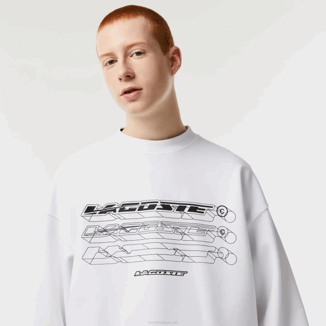 blanc 001 V6HV6 Hommes Lacoste sweat ample à logo