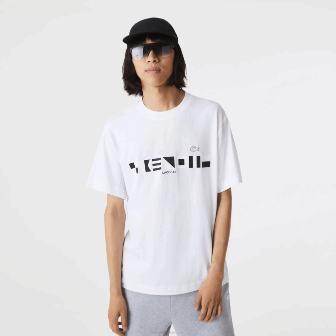 blanc 001 V6HV661 Hommes Lacoste t-shirt imprimé à coupe décontractée