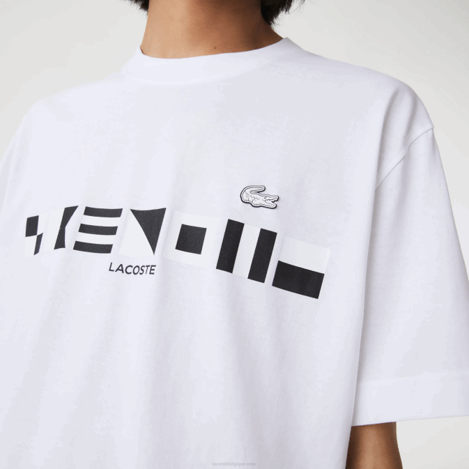 blanc 001 V6HV661 Hommes Lacoste t-shirt imprimé à coupe décontractée