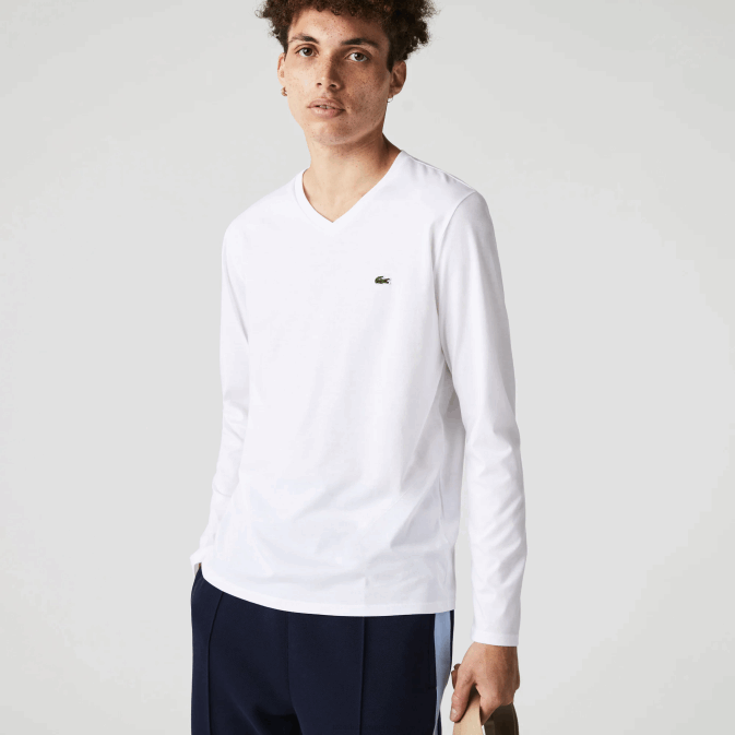 blanc 001 V6HV675 Hommes Lacoste t-shirt col v léger en jersey de coton pima