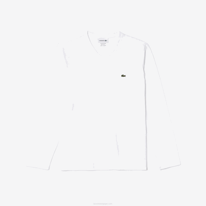 blanc 001 V6HV675 Hommes Lacoste t-shirt col v léger en jersey de coton pima