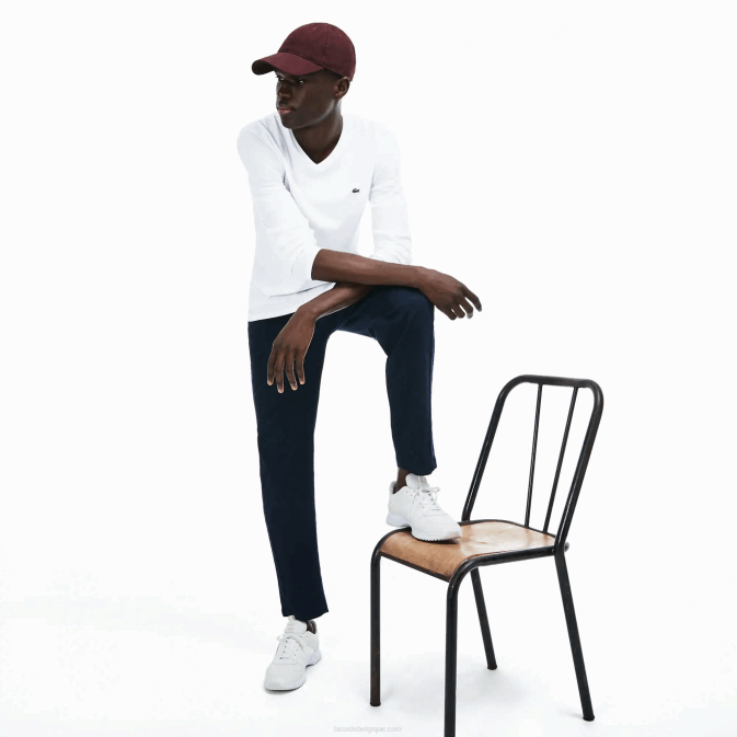 blanc 001 V6HV675 Hommes Lacoste t-shirt col v léger en jersey de coton pima