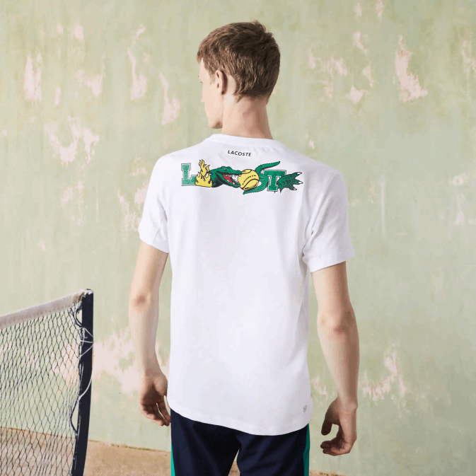 blanc 001 V6HV681 Hommes Lacoste t-shirt de tennis à imprimé crocodile sport