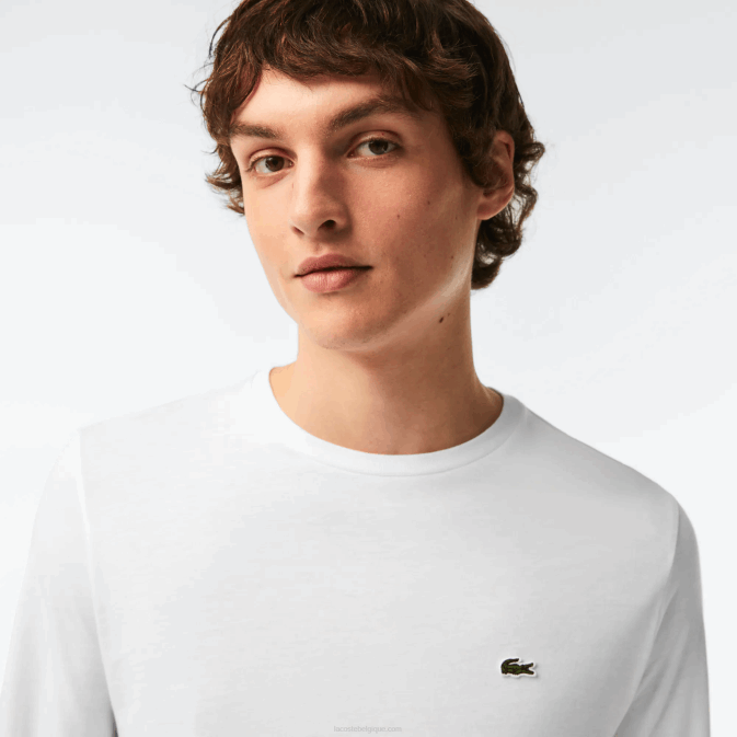 blanc 001 V6HV689 Hommes Lacoste t-shirt en jersey de coton pima à col rond