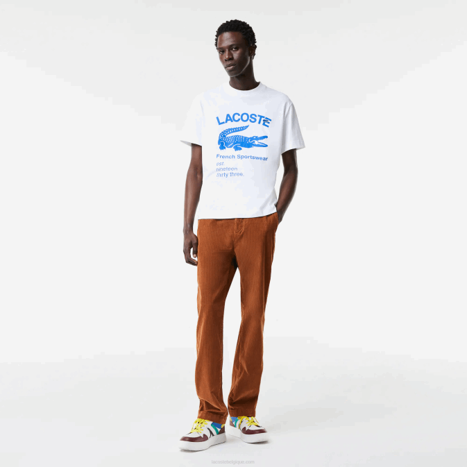 blanc 001 V6HV698 Hommes Lacoste t-shirt ample en crocodile