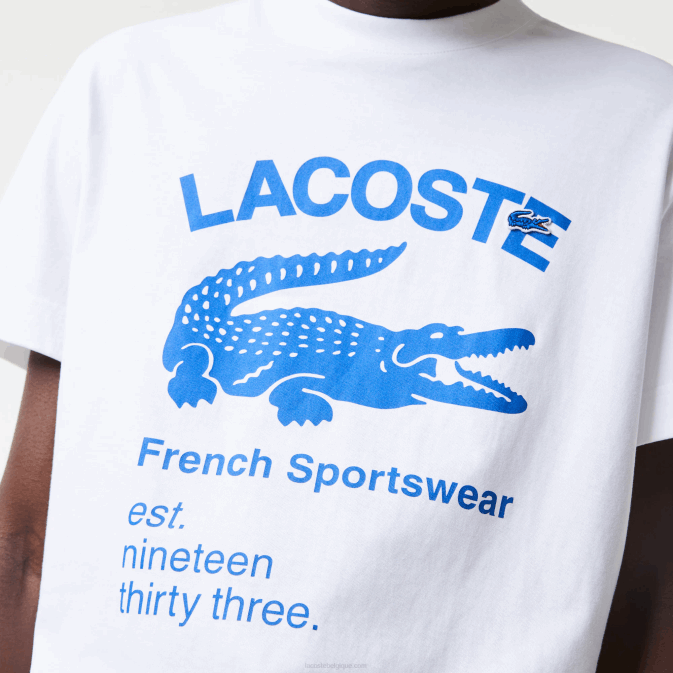blanc 001 V6HV698 Hommes Lacoste t-shirt ample en crocodile