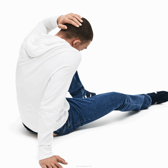 blanc 001 V6HV736 Hommes Lacoste sweat à capuche en jersey de coton