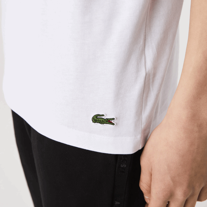blanc 001 V6HV761 Hommes Lacoste t-shirt en coton à col rond imprimé signature et crocodile