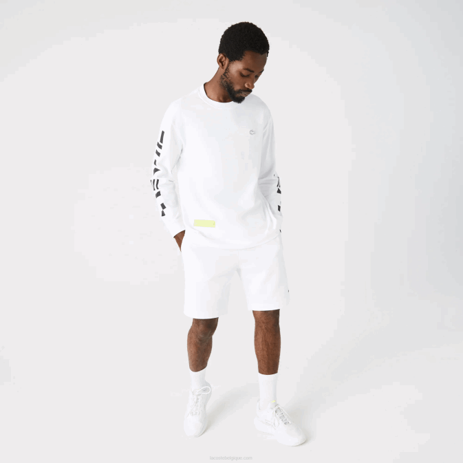 blanc 001 V6HV796 Hommes Lacoste t-shirt ample à imprimé