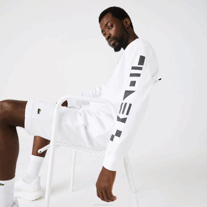 blanc 001 V6HV796 Hommes Lacoste t-shirt ample à imprimé