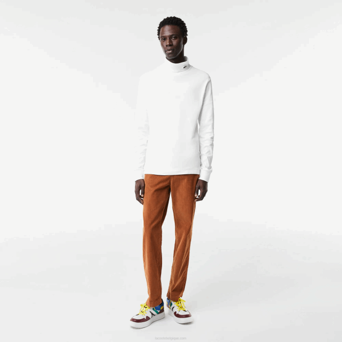 blanc 001 V6HV803 Hommes Lacoste t-shirt à col roulé en coton bio