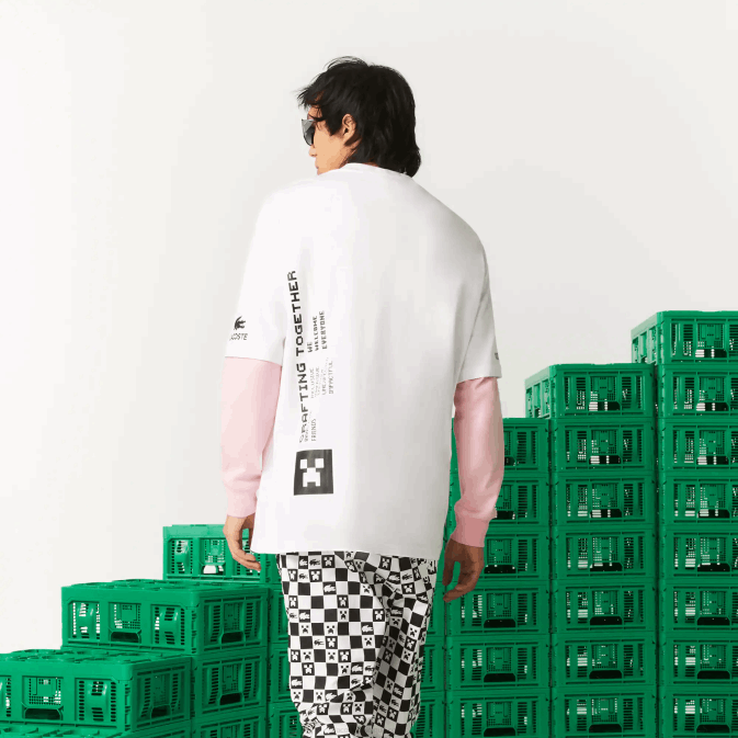 blanc 001 V6HV853 Hommest-shirt ample en coton biologique lacoste x minecraft