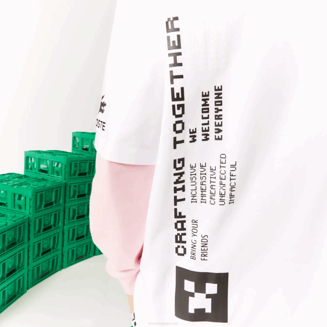 blanc 001 V6HV853 Hommest-shirt ample en coton biologique lacoste x minecraft