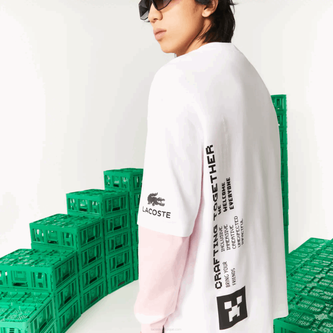 blanc 001 V6HV853 Hommest-shirt ample en coton biologique lacoste x minecraft