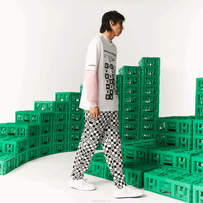 blanc 001 V6HV853 Hommest-shirt ample en coton biologique lacoste x minecraft