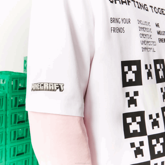 blanc 001 V6HV853 Hommest-shirt ample en coton biologique lacoste x minecraft