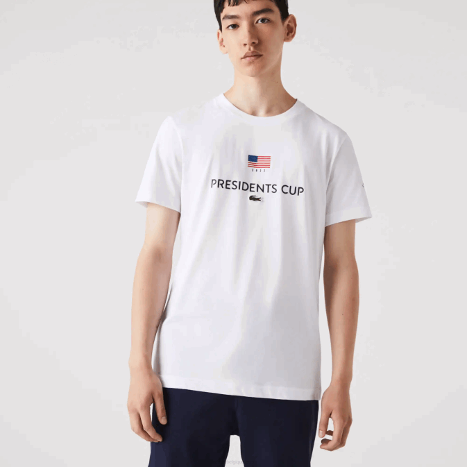 blanc 001 V6HV861 Hommes Lacoste t-shirt coupe des présidents sport drapeau américain