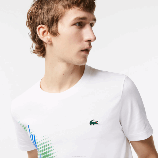 blanc 001 V6HV91 Hommes Lacoste t-shirt de sport coupe classique avec marquage contrasté