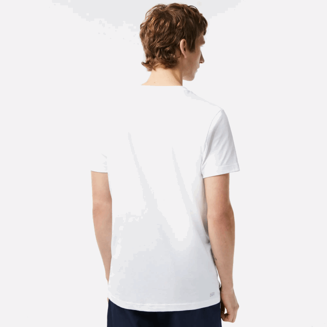 blanc 001 V6HV91 Hommes Lacoste t-shirt de sport coupe classique avec marquage contrasté