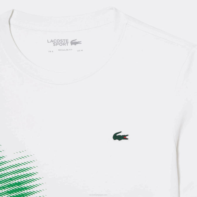 blanc 001 V6HV91 Hommes Lacoste t-shirt de sport coupe classique avec marquage contrasté
