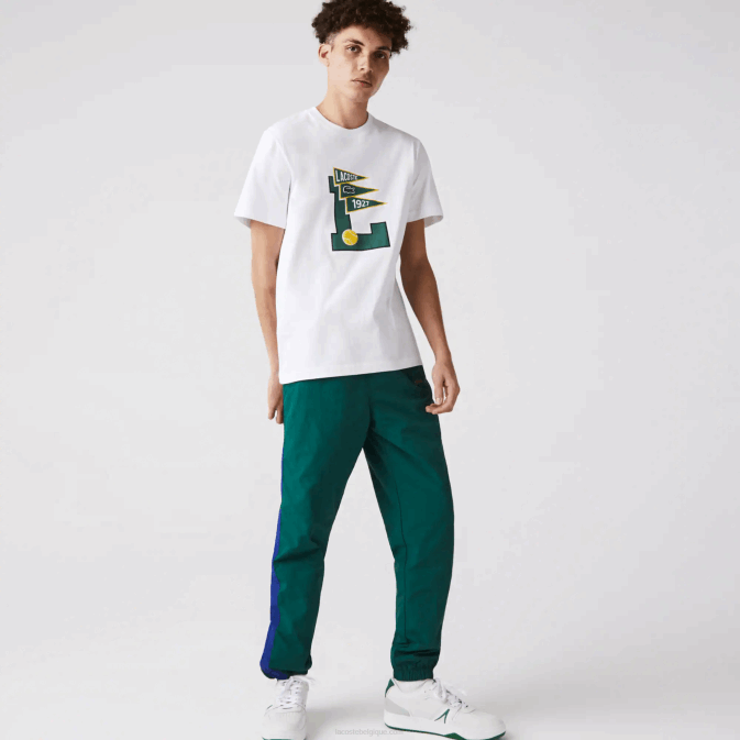 blanc 001 V6HV914 Hommes Lacoste t-shirt col rond fanions l badge en coton